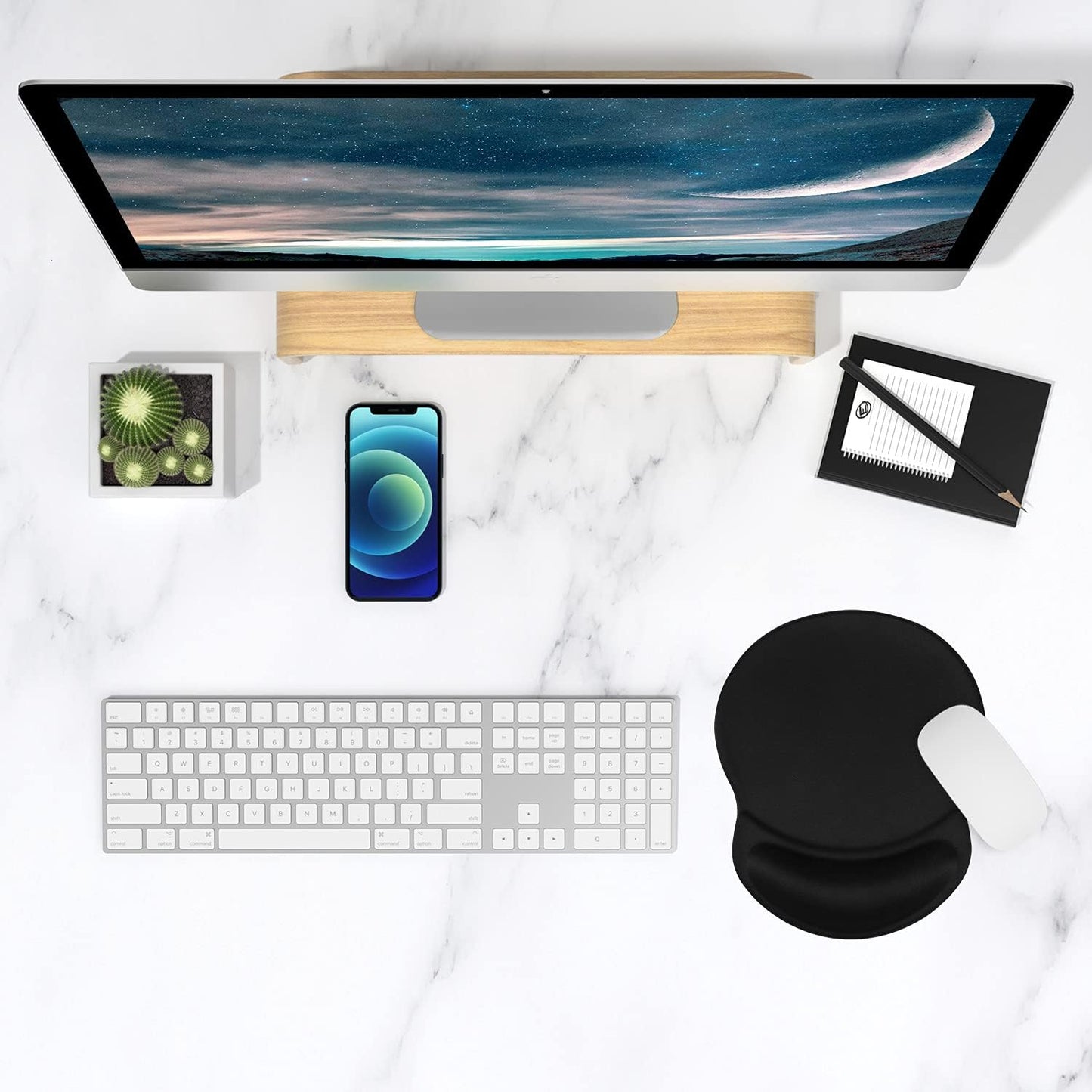 Ergonomic Mouse Pad with Gel Wrist Rest Support Gaming Small Wrist Rest Smooth Surface Non-Slip PU Base Comfortable Office Supplies Pain Relief, 8.7 X 7.2 Inches, Black